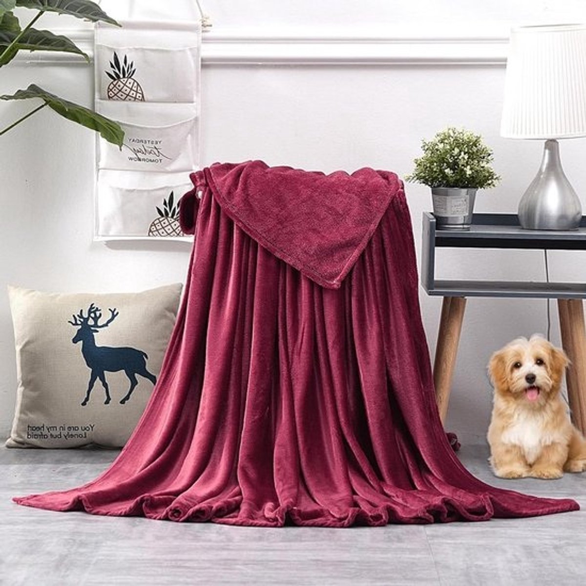 Fleece Deken - Knuffeldeken Plaid - Ontspanning comfort - Extra dik 230g/m2 - 80 x 100 cm - Rode Wijn