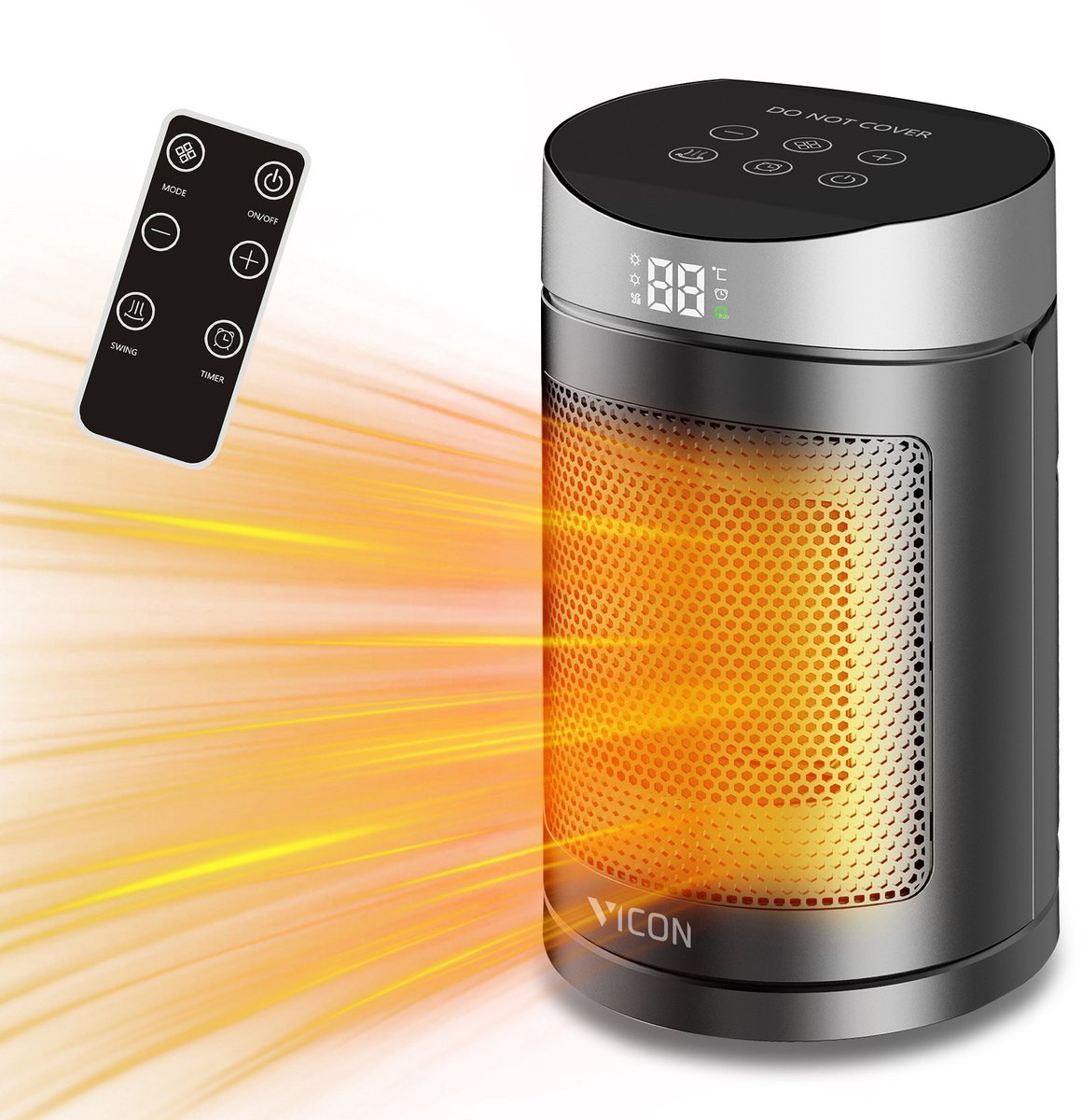 Vicon Elektrische Kachel met Temperatuur Indicatie - Eco stand - 1500W - Stil - Elektrische Verwarming voor Binnen - Ventilatorkachel - Keramische Kachel - Heater