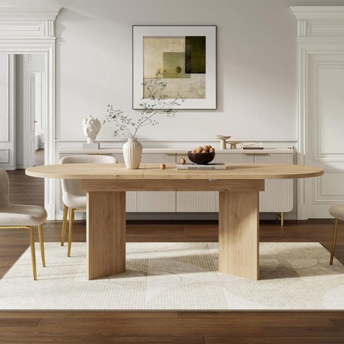 Uittrekbare Eettafel - Verstelbare Tafel - Gezellig Tafelen - Afgeronde Hoeken - 120/160 x 80 cm - Eikenkleur