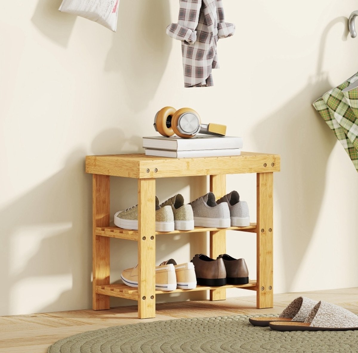 MODFU - Opbergbank - Bamboe - Met 2 Planken - Hal - Hout - Naturel - 50 X 28 X 45 Cm