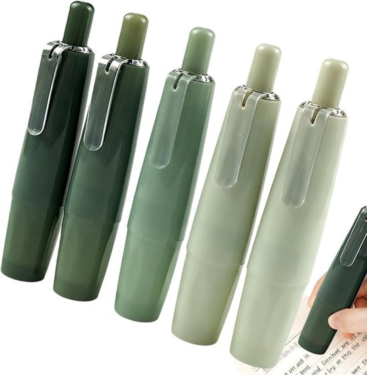 Correctie Tape Pen - Witte Cover Tool - Fouten Corrigeren - Intrekbaar Dubbelzijdig - 5 Stuks - Groen