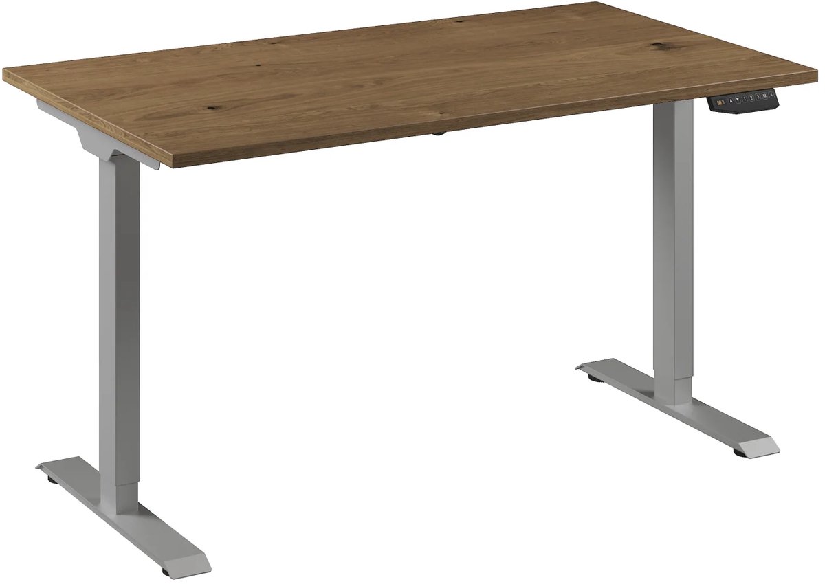 Bureau Adjust 1 Plus QA 140x80 Aluminium/Eiken tabak