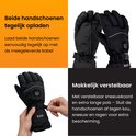Zwarte, verwarmde handschoenen met R2B logo, verstelbare sneeuwkoorden en een aan/uit knop.