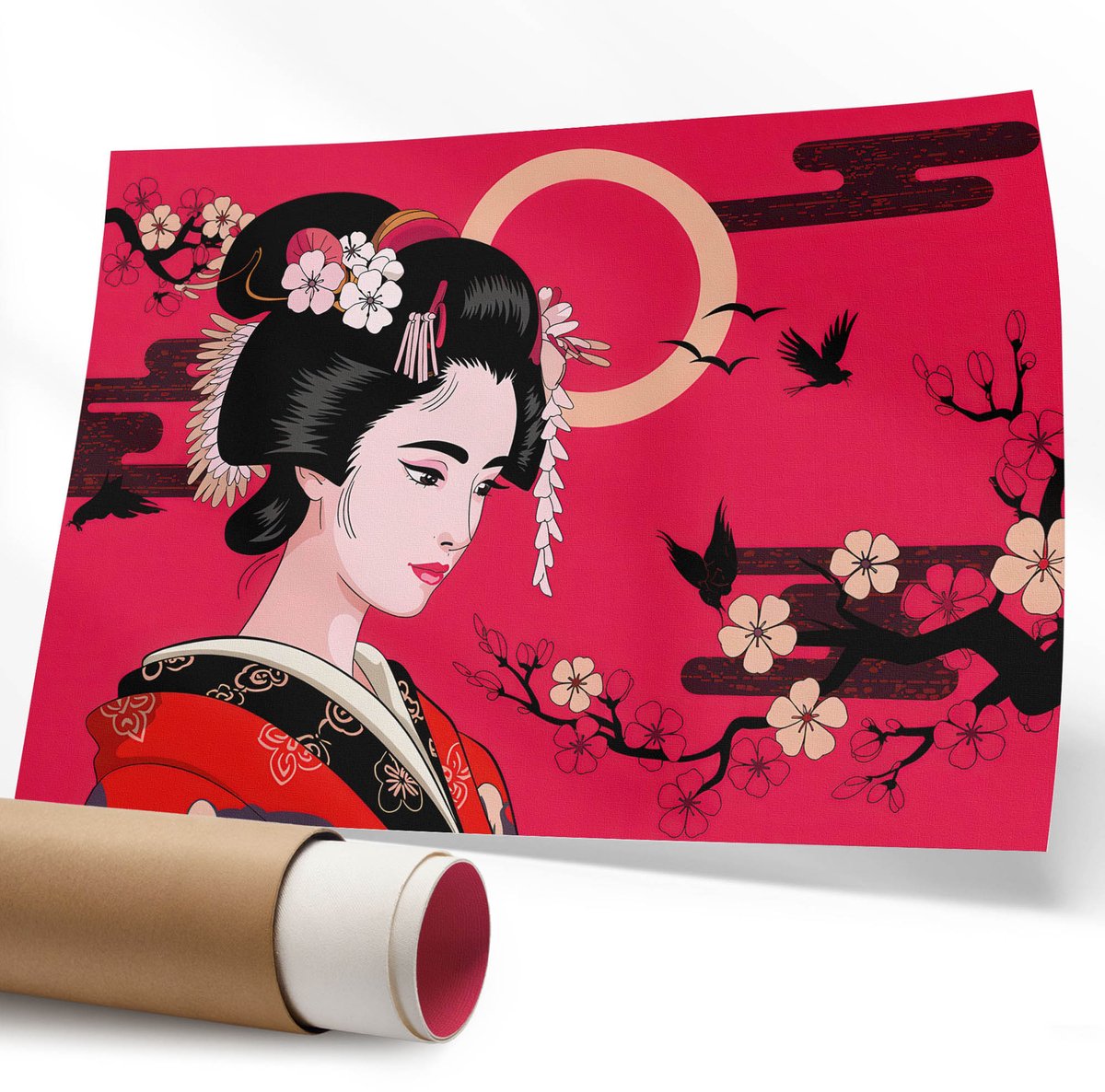 Coloray Polycanvas Wandposter – Oosterse Vrouw, Rood – 594 x 840 mm – Grijs Poster – Rechthoek – Canvas Wandposter – Kantoor – Klassiek