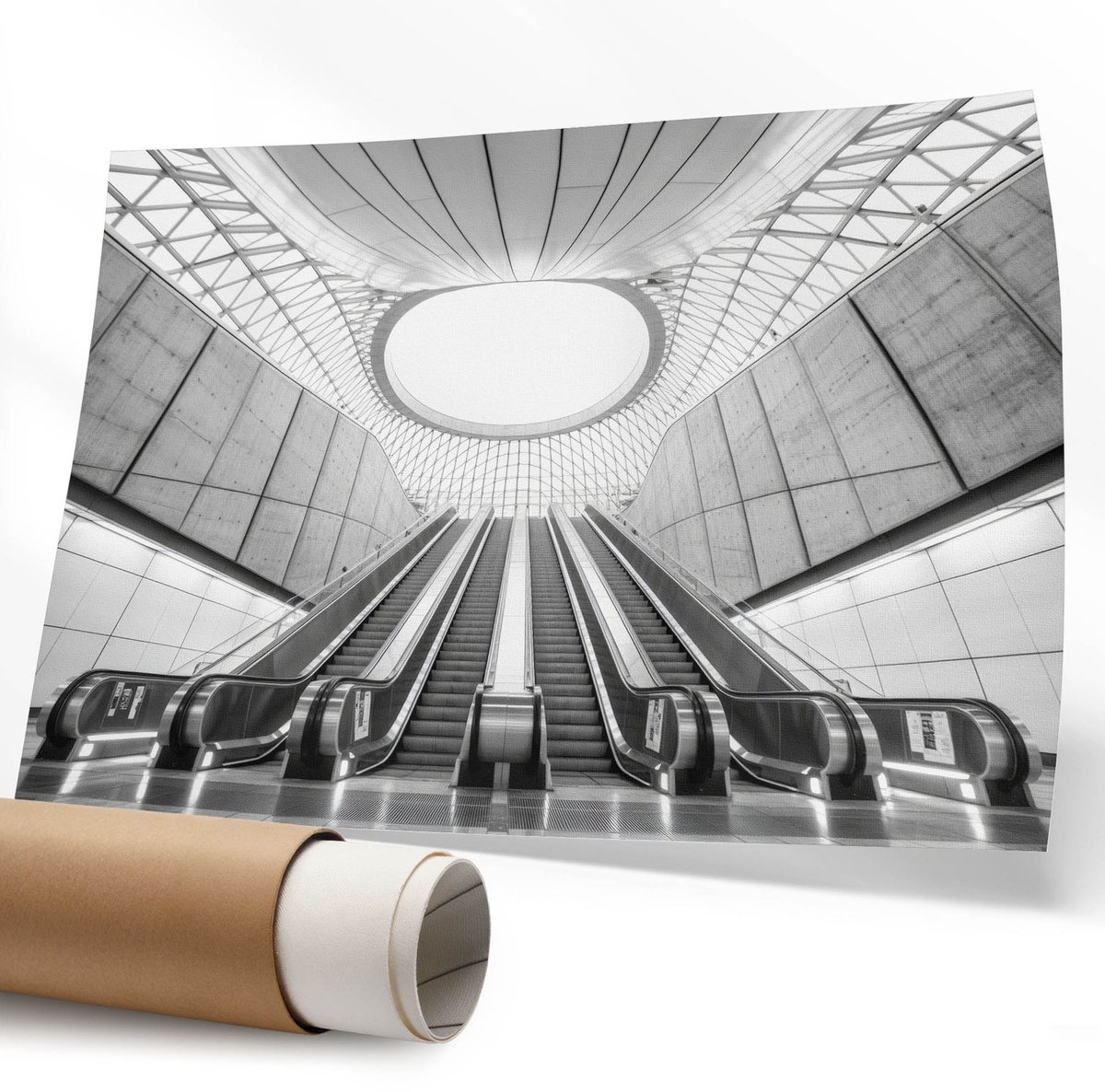 Coloray Polycanvas Wandposter – Futuristische Architectuur, Zwart-Wit – 594 x 840 mm – Grijs Motief – Rechthoek – Wandkunst – Slaapkamer – Modern