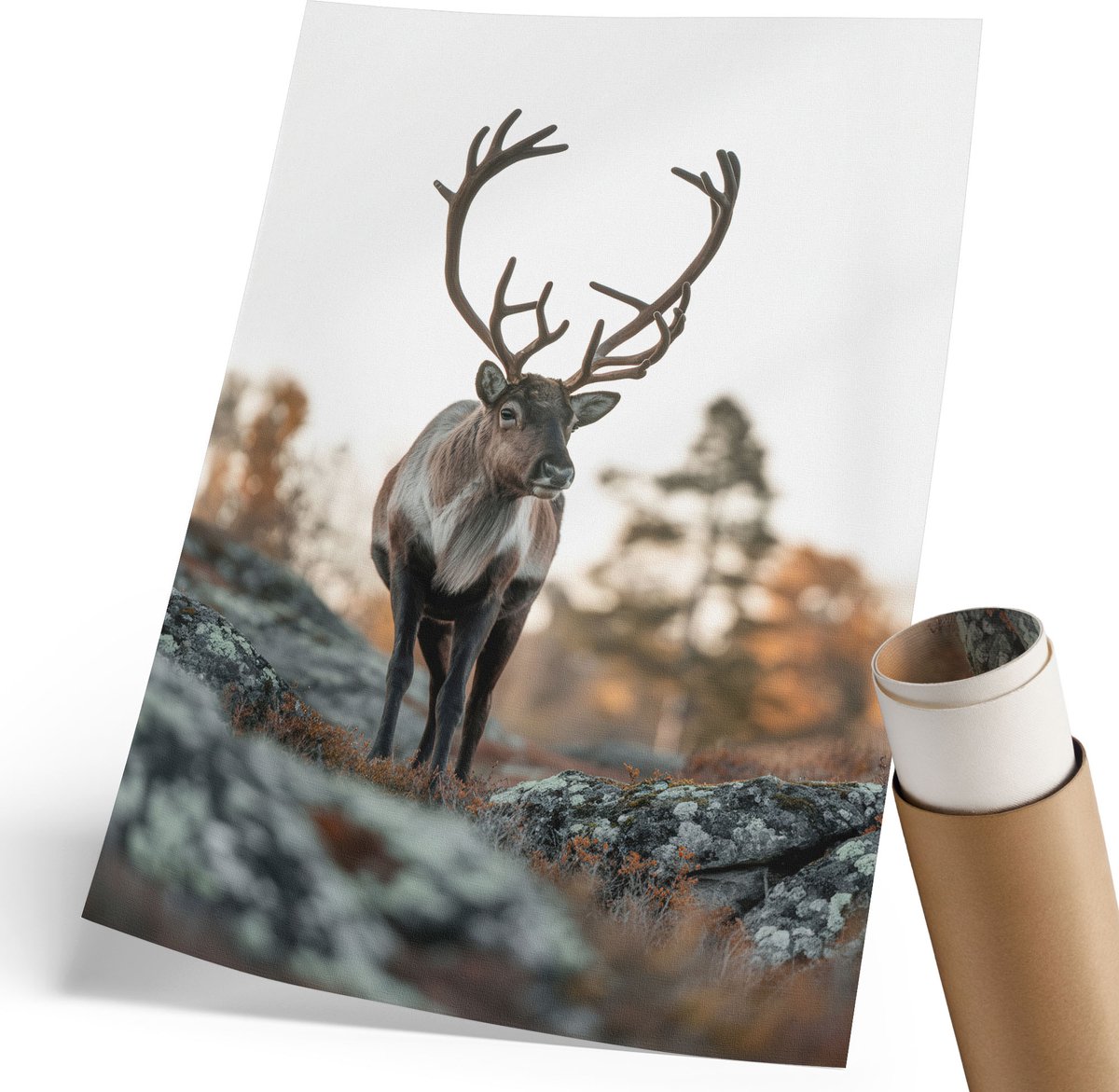 Coloray Polycanvas Wandposter - Herten Natuur, Fotografie - 210 x 297 mm - Bruin Motief - Rechthoek - Muurkunst - Woonkamer, Slaapkamer, Kantoor - Klassiek