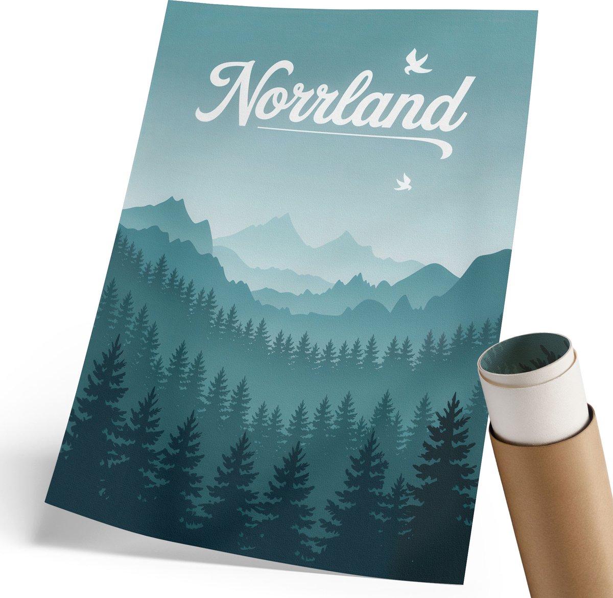 Coloray Polycanvas Wandposter - Berglandschap, Illustratie - 210 x 297 mm - Blauw Wandposter - Rechthoek - Wandkunstwerk - Woonkamer, Slaapkamer, Kantoor - Modern