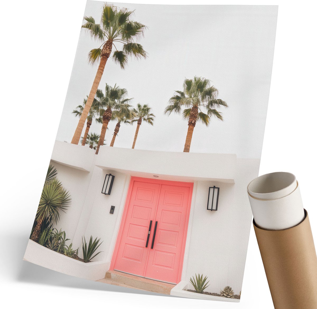 Coloray Polycanvas Poster - Palmbomen Op De Deur, Fotografie - 210 x 297 mm - Wit Kunst - Rechthoek - Kunstposter - Woonkamer, Slaapkamer, Kantoor - Modern