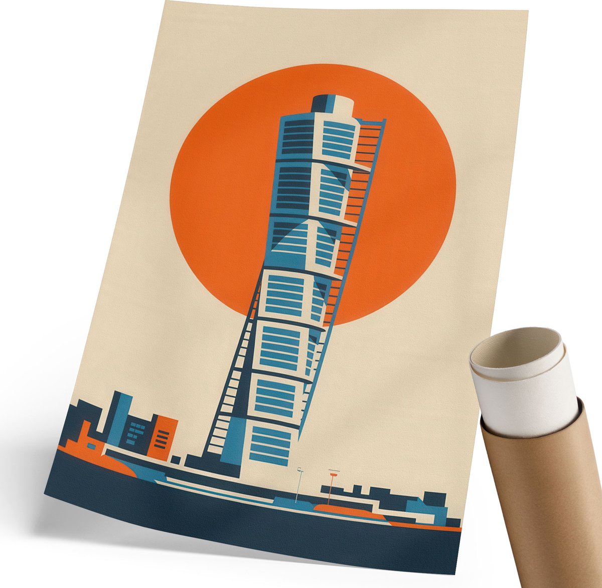 Coloray Polycanvas Poster - Moderne Wolkenkrabber, Illustratie - 210 x 297 mm - Oranje Motief - Rechthoek - Muurdecoratie - Woonkamer, Slaapkamer, Kantoor - Modern