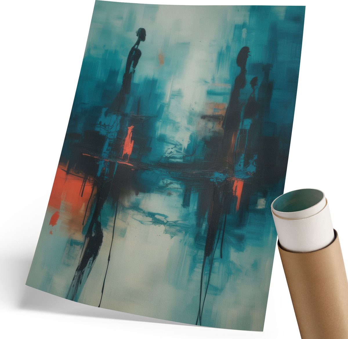 Coloray Polycanvas Wandposter - Mysterieus Landschap, Schilderen - 210 x 297 mm - Turkoois Wandposter - Rechthoek - Wandkunstwerk - Woonkamer, Slaapkamer, Kantoor - Expressief