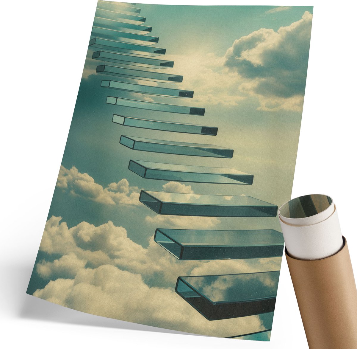 Coloray Polycanvas Wandposter - Trap Naar De Hemel, Fotografie - 210 x 297 mm - Turkoois Motief - Rechthoek - Interieurdecoratie - Woonkamer, Slaapkamer, Kantoor - Modern