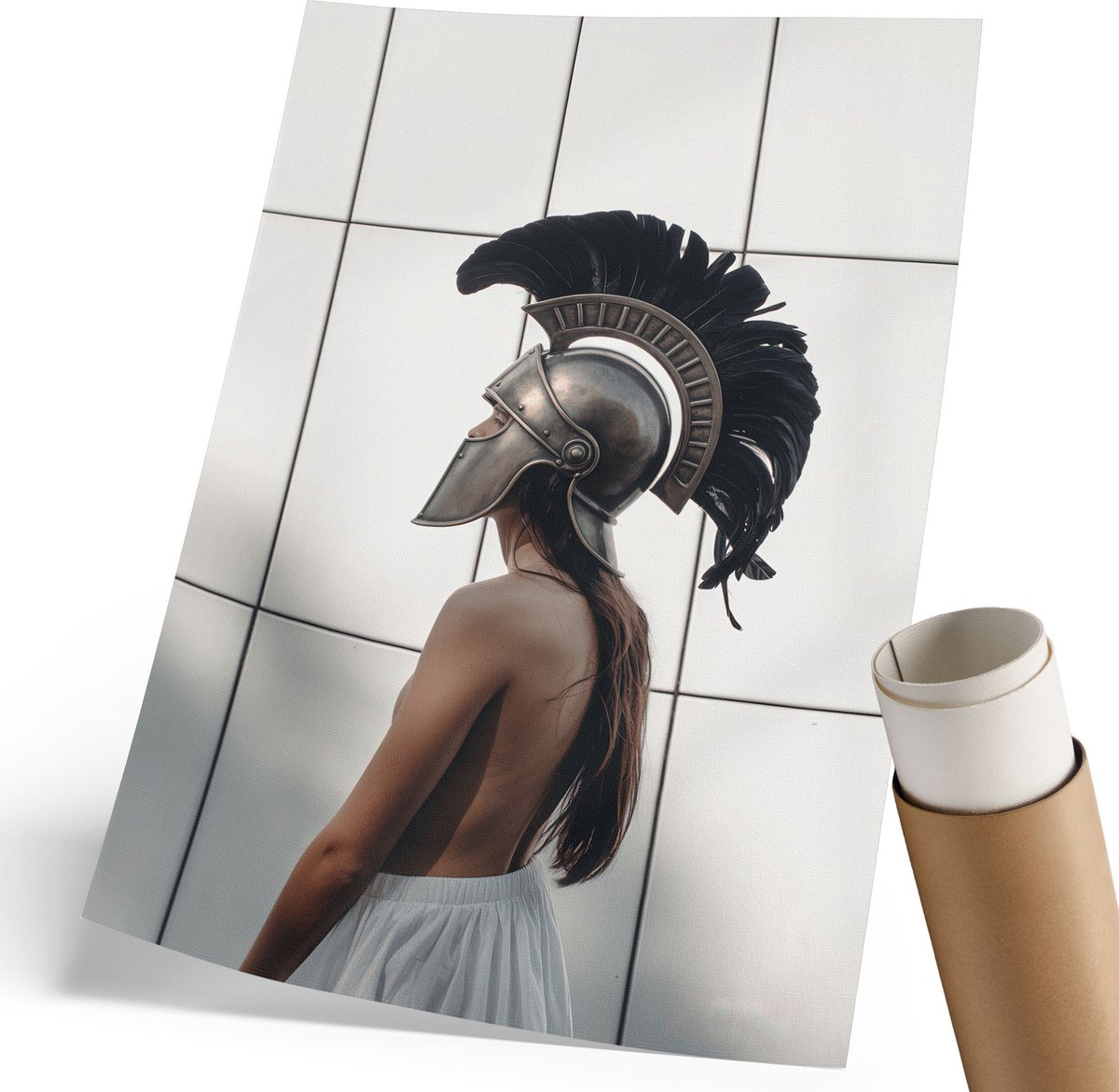 Coloray Polycanvas Poster - Gladiatorhelm, Fotografie - 210 x 297 mm - Wit Illustratie - Rechthoek - Decoratieve poster - Woonkamer, Slaapkamer, Kantoor - Klassiek