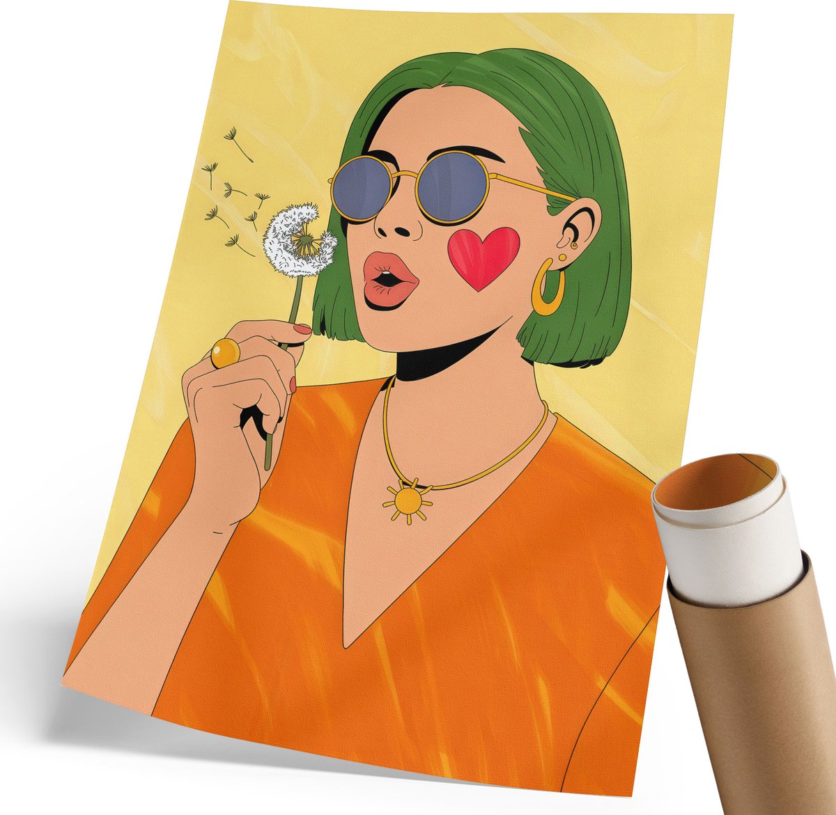 Coloray Polycanvas Poster - Kleurrijk Portret, Illustratie - 210 x 297 mm - Geel Illustratie - Rechthoek - Wandkunst - Woonkamer, Slaapkamer, Kantoor - Popcultuur