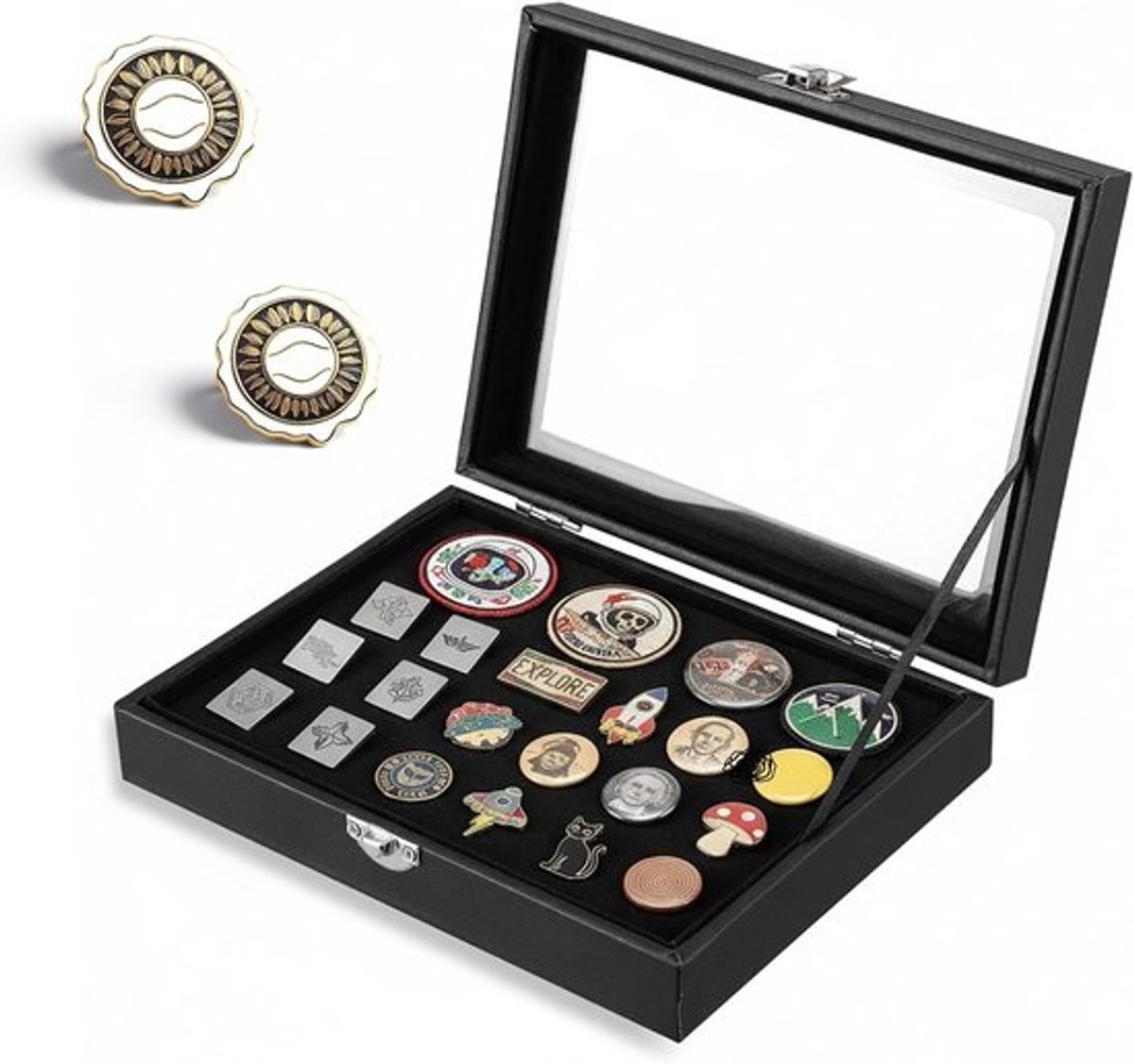 Speld Vitrine - Sieraden Opbergdoos - Reversspelden Tonen - Veilige EVA Houder - 20 x 15 cm - Zwart