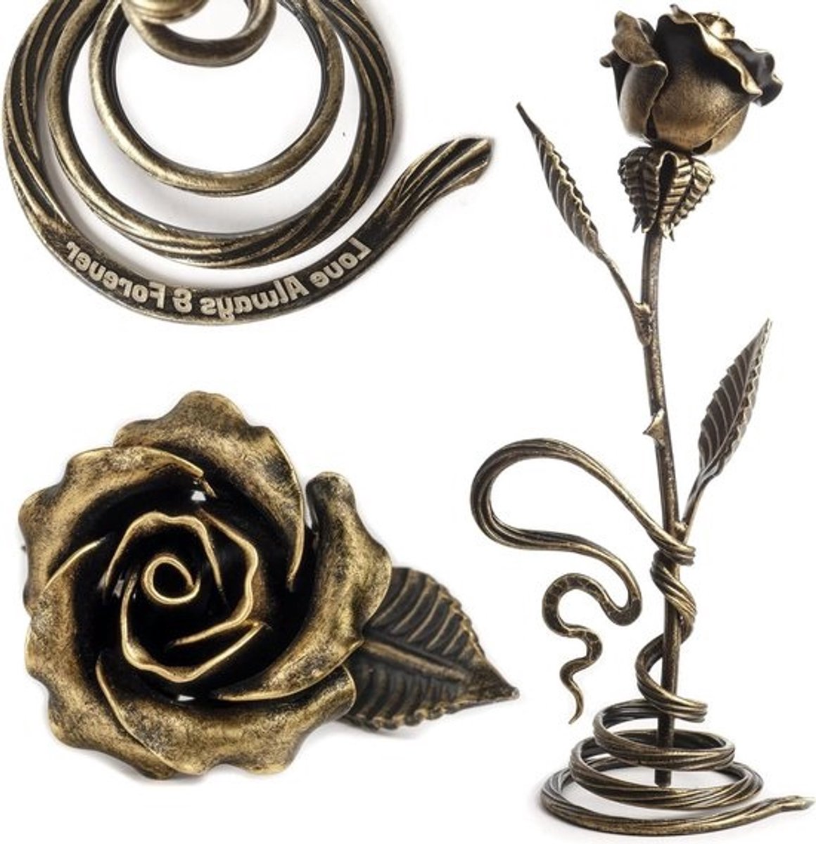 Metalen Roos - Eeuwige Bloem - Cadeau Geven - Hand Gesmeed Uniek - 29 cm - Brons