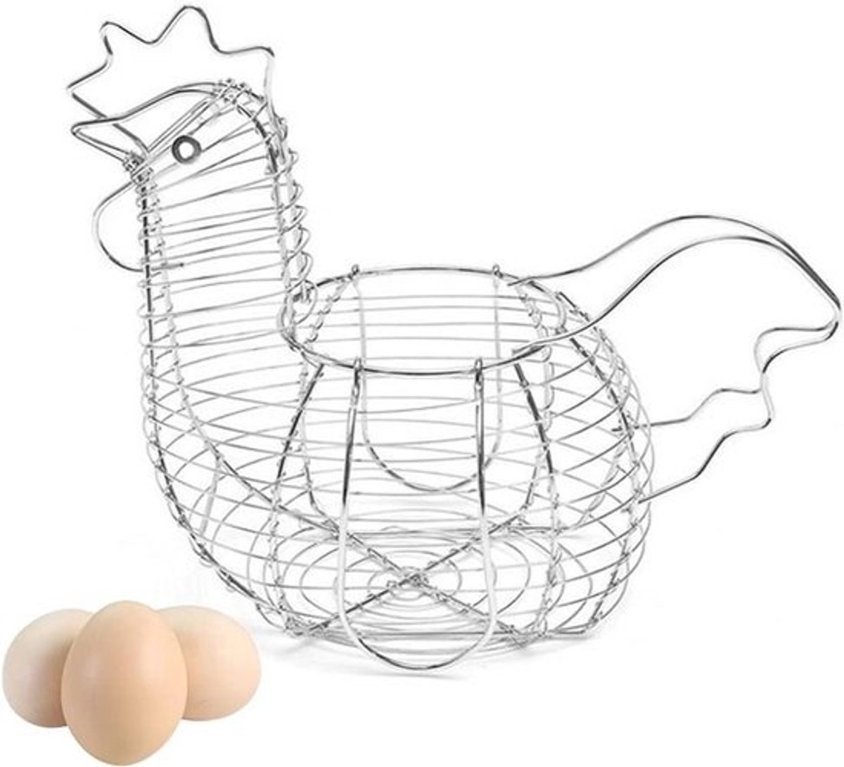 Kip Eiermand Houder - Opbergrek Keuken - Keuken Decoratie - Draad Metaal - 10.2 Inch Hoog - Chroom