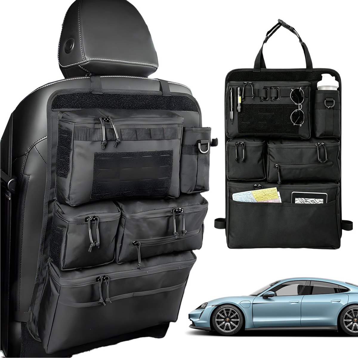 Autostoel Organizer - Auto Achterbank Opbergtas - Autostoel Rugleuning Organisator - 6 Vakken - MOLLE-uitbreiding - Verstelbare Riemen - Waterdicht 600D Nylon - 61x42 cm - Auto Accessories - Voor Sedan & SUV & Pick-up