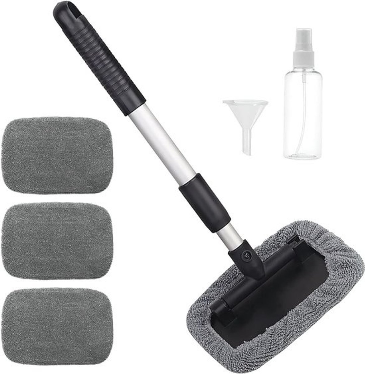 Auto Wasborstel Set - Reinigingsborstel Ramen - Auto Grondig Reinigen - Verstelbare Steel 180° Draaibaar - 27-45 cm Uitschuifbaar - Grijs