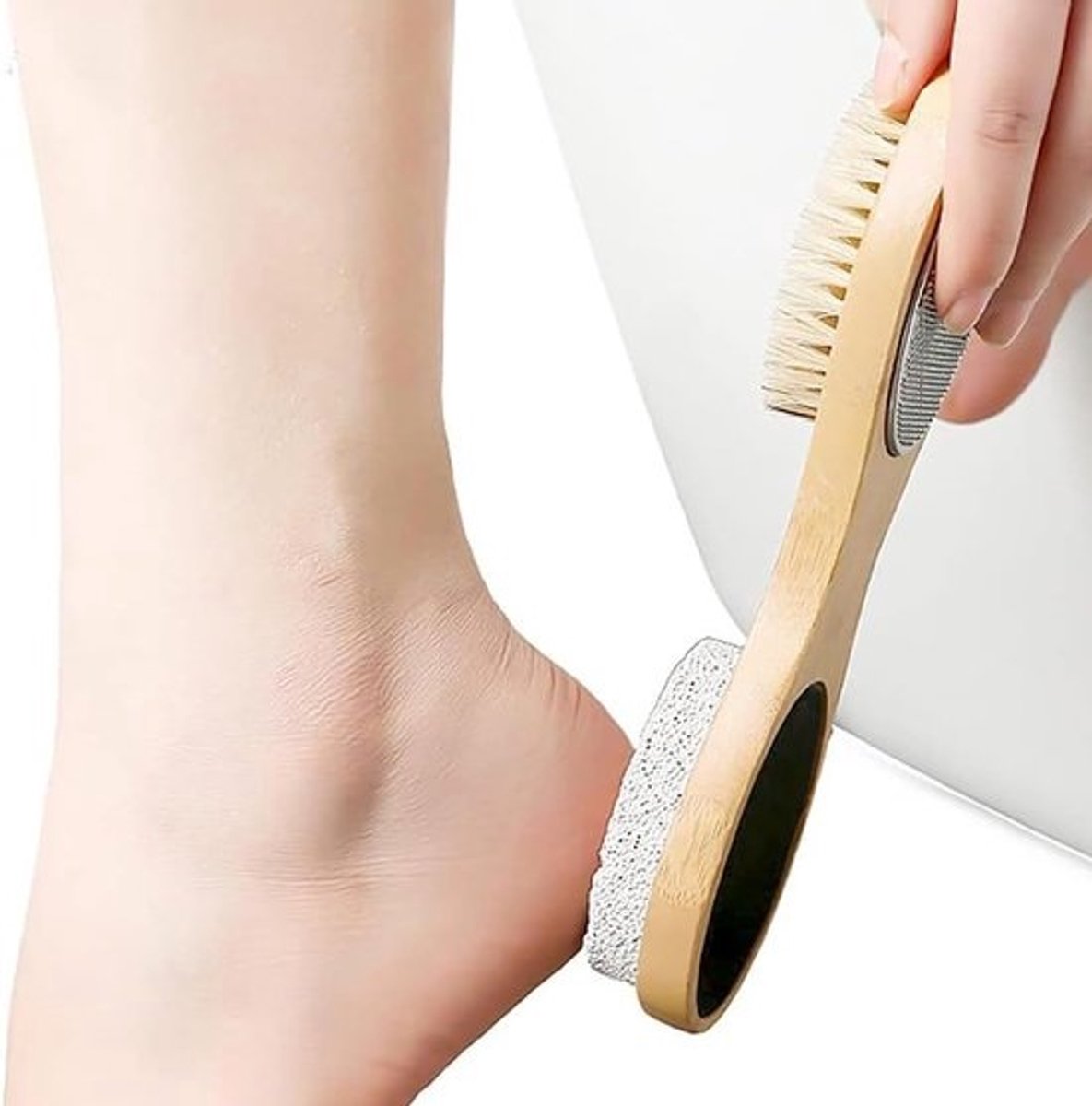 Voet Scrub Borstel - Huidverzorging Hulpmiddel - Voeten Reinigen - 4-in-1 Functie - 20.5 cm Lengte - Bruin
