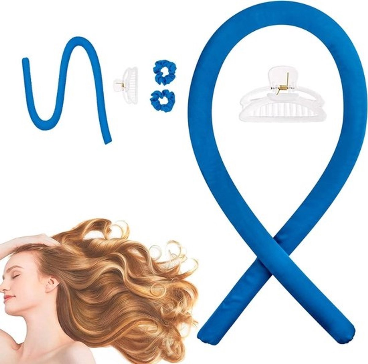 Hittevrije Krulband - Haarrollers Slaap - Haar Krullen - Zonder Hitte Beschadiging - 100 cm - Edelsteenblauw