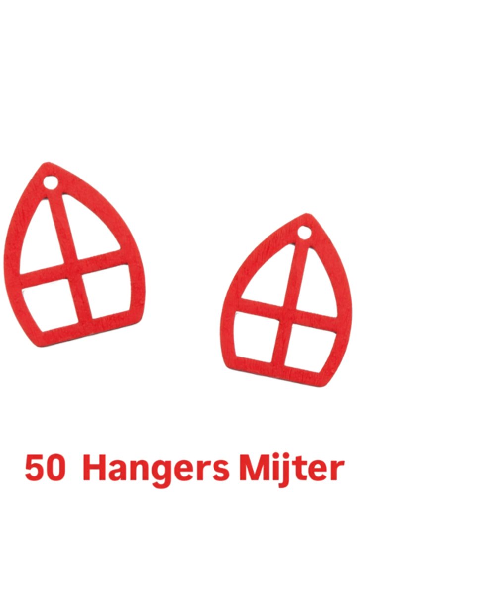 50 hangers Mijter hout - sinterklaas - cadeau decoratie - leuk inpakken -
