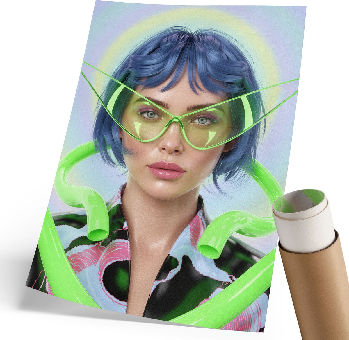 Coloray Polycanvas Wandposter - Futuristisch Portret, Fotografie - 210 x 297 mm - Groen Wanddecoratie - Rechthoek - Interieurdecoratie - Woonkamer, Slaapkamer, Kantoor - Modern