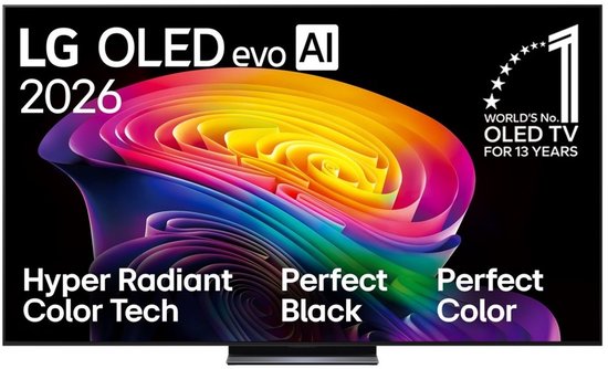 LG OLED evo AI 2026 televisie, 's werelds nr. 1 OLED TV. Met Hyper Radiant Color Tech, Perfect Black, Perfect Color.