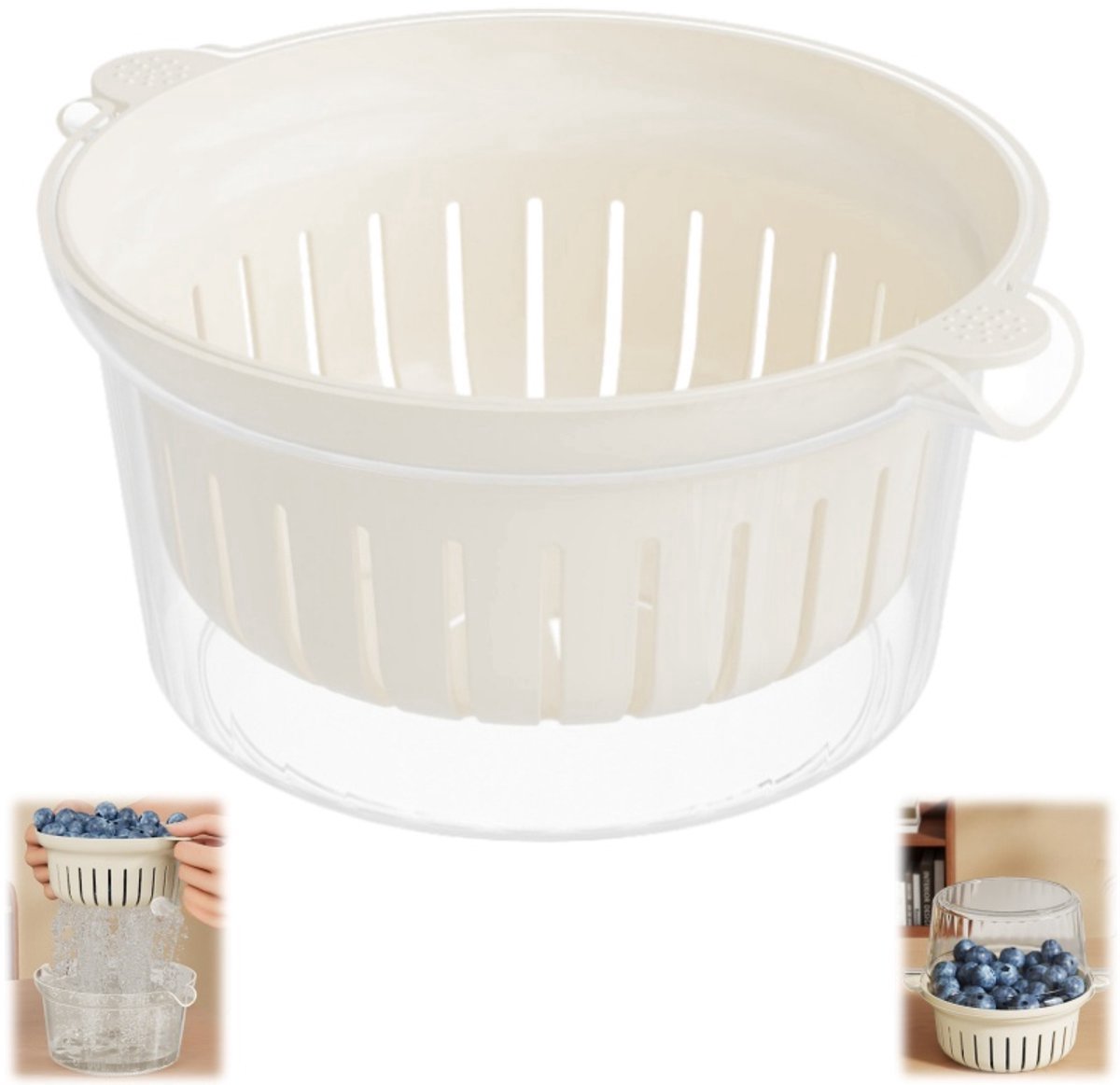 Groentewasmand - afdruiprek - afdruipbak - keukenhulpmiddel - geschikt voor het wassen van groenten en fruit - wit - 15*13*7 cm