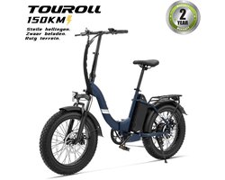 Touroll S2 Pro Opvouwbare Fatbike | 20"x4.0" All-Terrain Banden | 720Wh Verwisselbare Accu | 150 km Bereik | 57 Nm Motor | Lage Instap | Shimano 7 Versnellingen | Voorvorkvering | E-Bike, Blauw