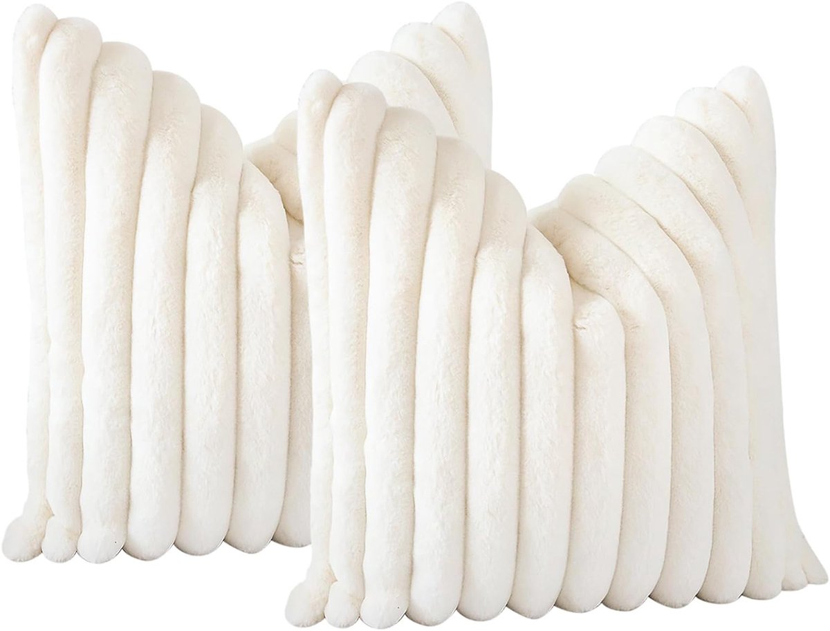 DESMIU Sierkussenhoes – Zacht Fluweel En Kunstbont – 50 X 50 Cm – Pluche – Wit – Voor Bank, Slaapkamer, Auto En Woonruimte – Verborgen Rits