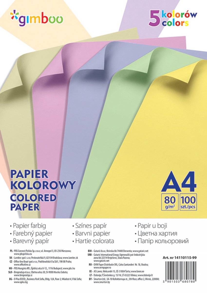 Gekleurd papier A4, 10x10 vel pastel kleuren