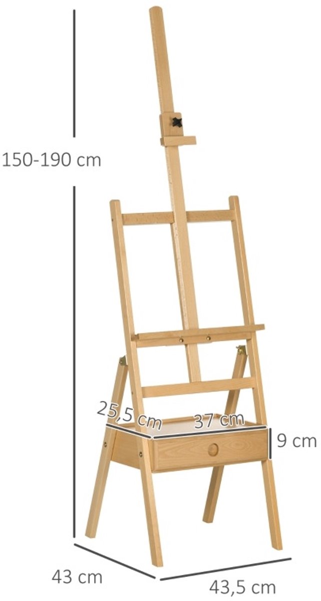 REDOM - Staffelei - Verstelbare hoogte - Driepoot met opbergla - Inklapbaar - Voor zittend en staand schilderen - Hout - Natuurlijk hout thumbnail 6