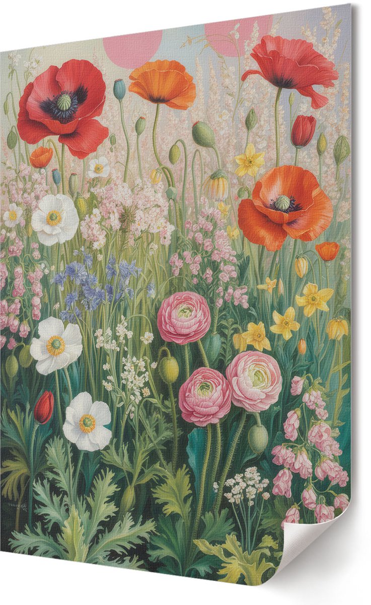 Coloray Polycanvas Wandposter - Bloemenmagie, Schilderen - 420 x 594 - Rood Illustratie - Rechthoek - Canvasposter - Woonkamer, Slaapkamer, Kantoor - Klassiek