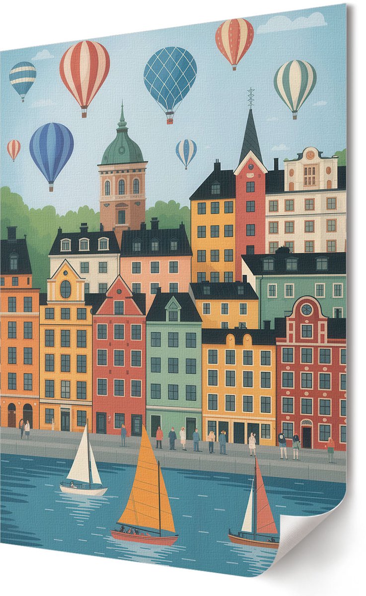 Coloray Polycanvas Poster - Stadsbeeld, Illustratie - 420 x 594 - Blauw Wanddecoratie - Rechthoek - Decoratieve poster - Woonkamer, Slaapkamer, Kantoor - Kinder