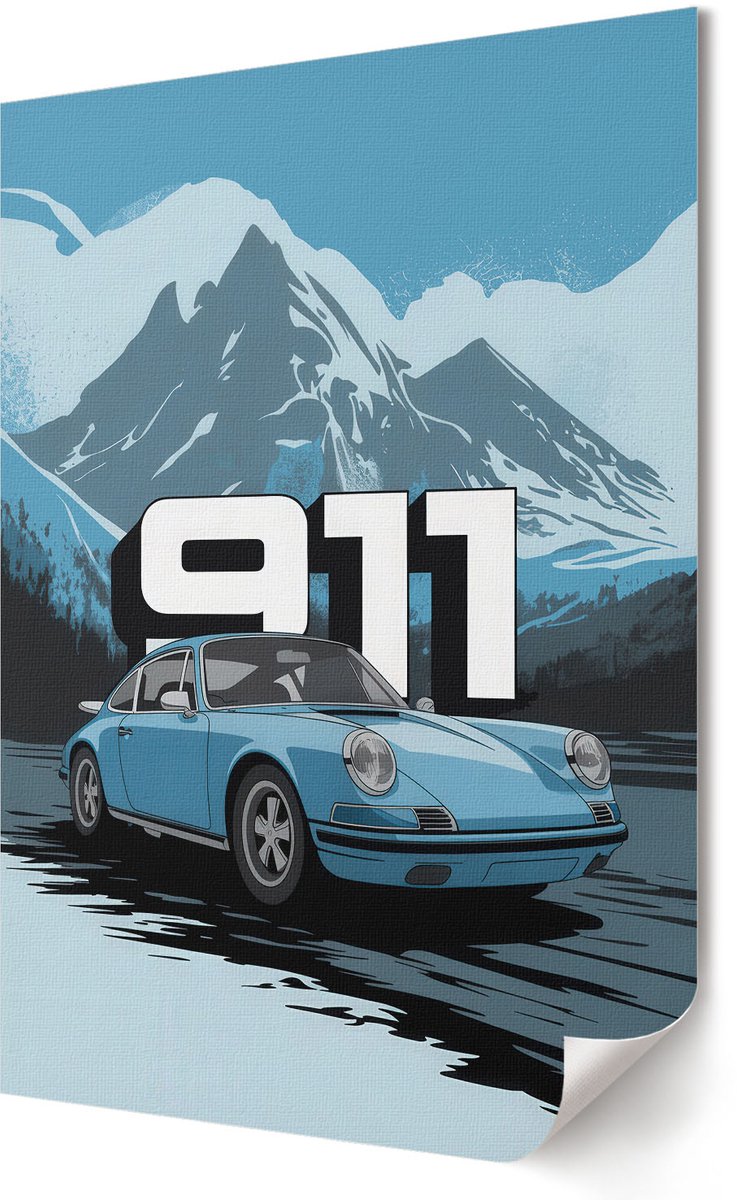 Coloray Canvas Poster Polycanvas - Bergrijden, Illustratie - 420 x 594 - Blauw Patroon - Rechthoek - Kunstposter - Woonkamer, Slaapkamer, Kantoor - Retro