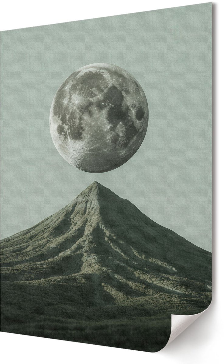 Coloray Polycanvas Poster - De Maan En De Berg, Illustratie - 420 x 594 - Grijs Wandposter - Rechthoek - Kunstposter - Woonkamer, Slaapkamer, Kantoor - Modern