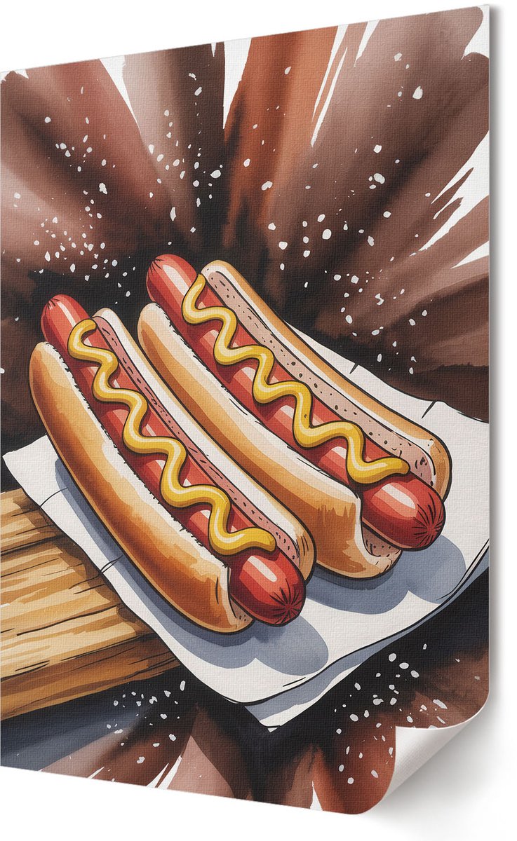Coloray Polycanvas Wandposter - Lekkere Hotdogs, Illustratie - 420 x 594 - Bruin Patroon - Rechthoek - Interieurdecoratie - Woonkamer, Slaapkamer, Kantoor - Expressief