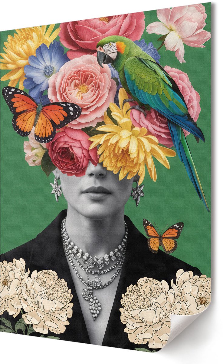 Coloray Polycanvas Poster - Bloemenvisie, Collage - 420 x 594 - Groen Illustratie - Rechthoek - Muurdecoratie - Woonkamer, Slaapkamer, Kantoor - Boho