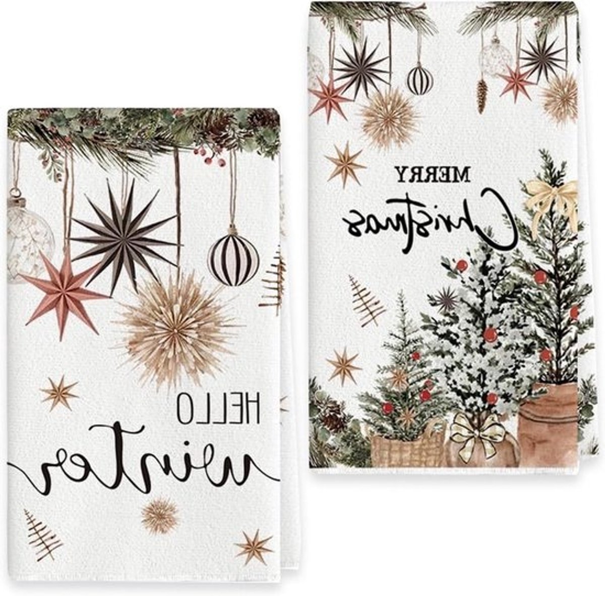 Theedoeken Kerstmis - Keukendoeken Kerst - Keuken Reinigen - Zacht Absorberend - 43 x 66 cm - C