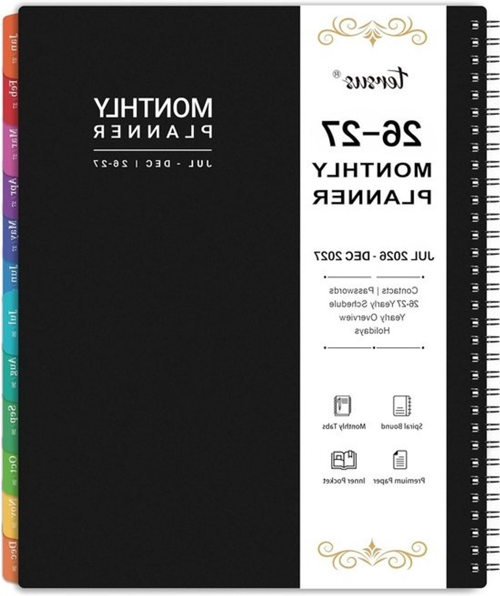 Agenda 2025 - Maandplanner - Planning Maken - Waterdichte Omslag - 22.6 x 28.1 cm - Zwart