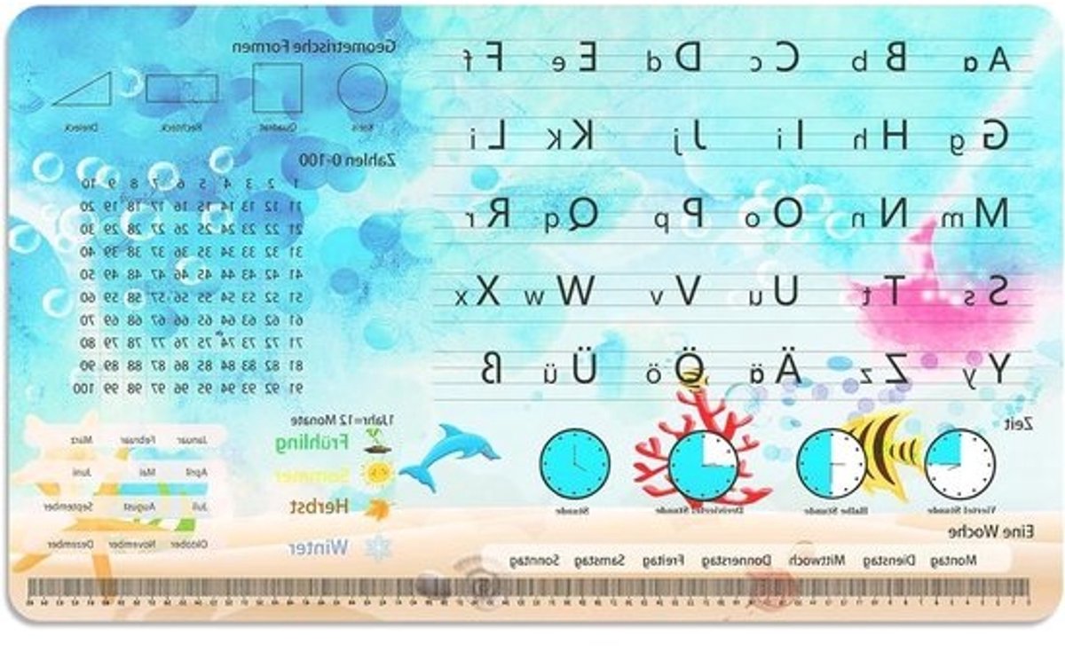 Kinder Bureau Onderlegger - Schrijfonderlegger Leer - Huiswerk Maken - Dubbelzijdig Bedrukt - 70 x 40 cm - Blauw