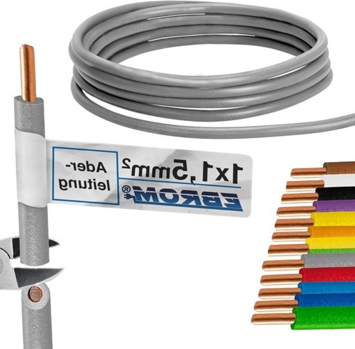 Enkele Aderleiding - Stroomkabel PVC - Interne Bedrading - Eendradig 1.5 mm2 - 30 Meter - Grijs