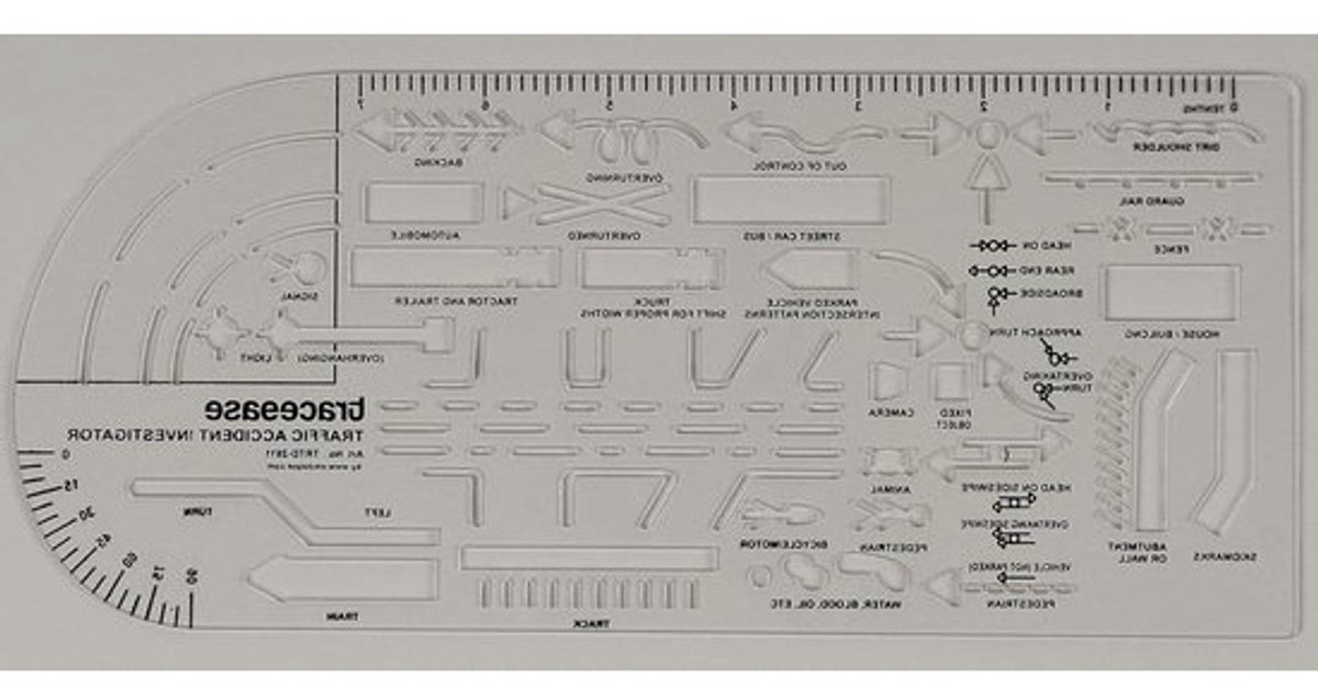 Verkeersongeval Sjabloon - Tekensjabloon Meetliniaal - Onderzoek Uitvoeren - Transparant Plastic - 26 x 11.4 cm - Helder
