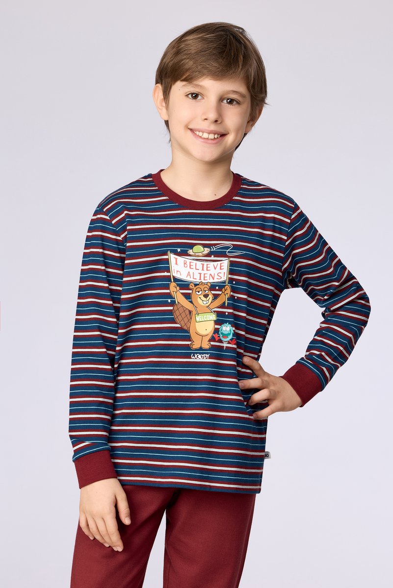 Woody pyjama jongens - streep - bordeaux - 262-10-PLC-S/903 - maat 86