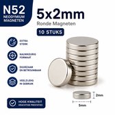 Aimants Néodyme N52 - 5x2 mm - Aimants Ronds Puissants - 10 Pièces
