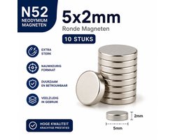 Neodymium Magneten N52 - 5x2 mm - Ronde Sterke Magneten - 10 Stuks