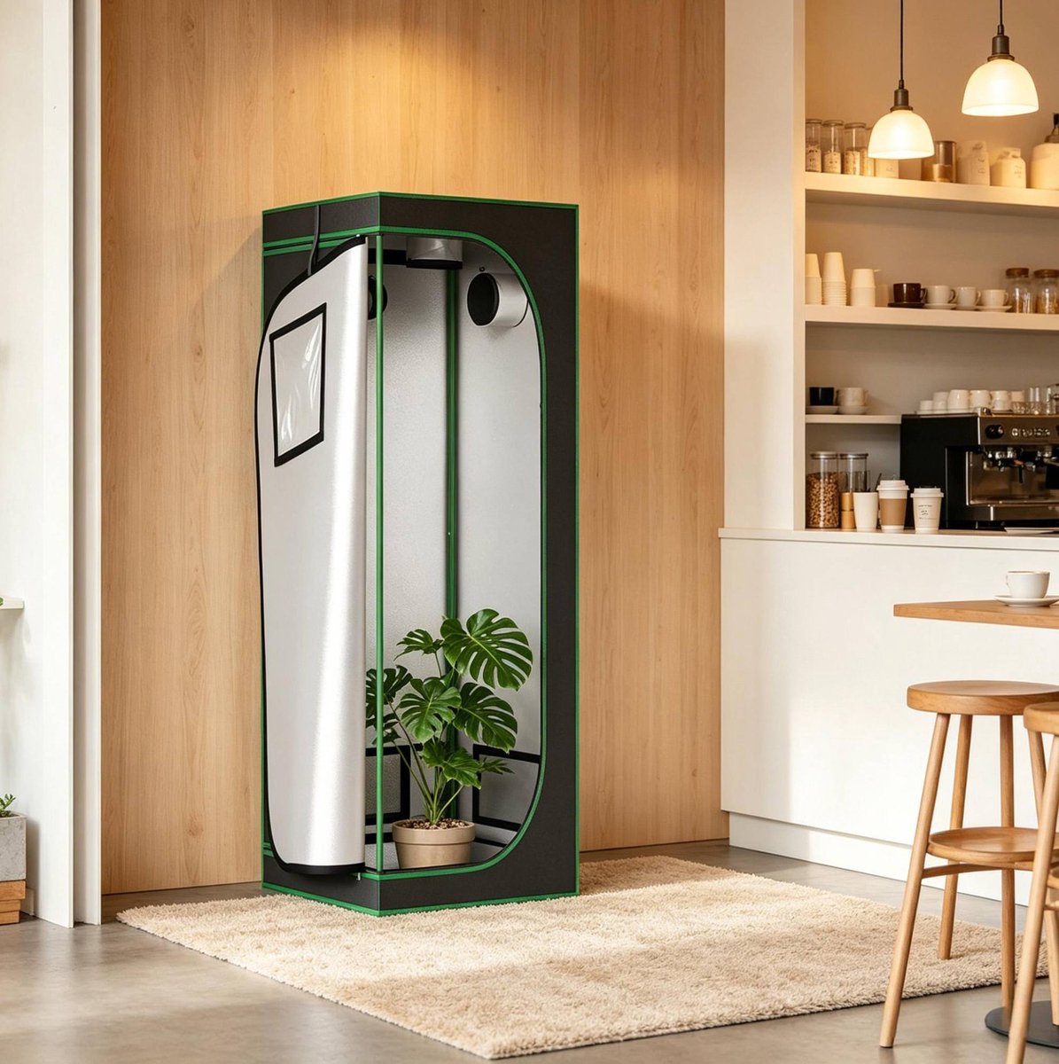 Wishdor Kweektent - Ventilatieopeningen observatievensters - Staal en oxford stof - Indoor groeiomgeving - Balkon garage binnenkweek - Zwart groen - 60 x 60 x 180 cm