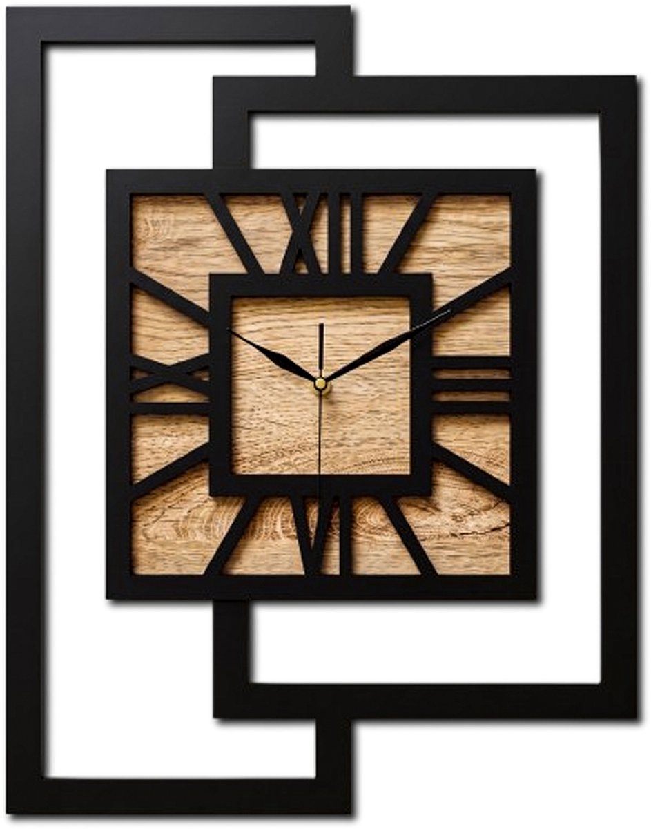 Handgemaakte Grote Houten Wandklok – Modern Minimalistisch Design, Rechthoekig Verticaal, Romeinse cijfers, Geruisloos, Zonder Tikkend Geluid – Voor Woonkamer, Slaapkamer, Keuken – Unieke Wanddecoratie, Industrieel Design & Stil Uurwerk, licht eiken