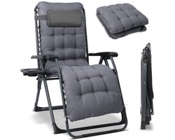 Homecall Zero Gravity Ligstoel - Tuinstoel En Relaxstoel - Opvouwbaar XXL Tot 180 kg - Grijs - Verstelbaar Met Kussen
