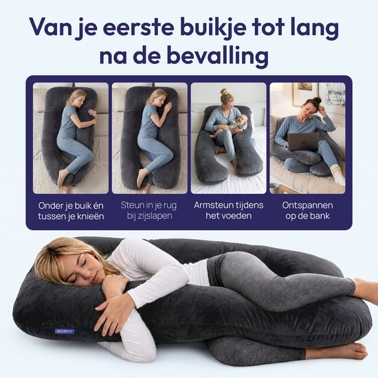 Comfeur Zwangerschapskussen XXL - Memory Foam Body Pillow - Lichaamskussen & Voedingskussen - 280 cm - Afneembare Velours Hoes - Verzwaarde Zijslaapkussen - Incl. Slaapmasker — afbeelding 3